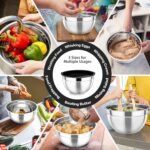 P&P CHEF Black Mixing Bowls with Lids, Set of 3, Stainless Steel Salad Nesting Bowl for Mixing, Storing, Prepping, Airtight & Stackable, Size 4.6/3 /1.5 QT - Image 5