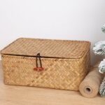Wicker Shelf Baskets with Lid,Handwoven Seagrass Basket for Storage Basket Bins Rectangular Home Organizer Gift Boxes (Natural Small) - Image 3
