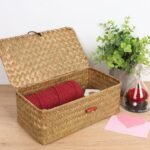 Wicker Shelf Baskets with Lid,Handwoven Seagrass Basket for Storage Basket Bins Rectangular Home Organizer Gift Boxes (Natural Small) - Image 4