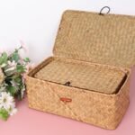 Wicker Shelf Baskets with Lid,Handwoven Seagrass Basket for Storage Basket Bins Rectangular Home Organizer Gift Boxes (Natural Small) - Image 5