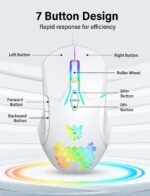 Wired USB Mouse, Computer Mouse with RGB Lighting, 4 Adjustable DPI, Ergonomic Optical Office Mouse, 7 Buttons Corded Mice for Window/PC/Laptop/Desktop/Mac/Chromebook, White - Image 4