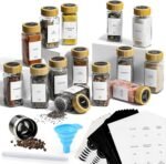 AOZITA 14 Pcs Spice Jars with Bamboo Lids - 4oz Square Spice Bottles with Spice Labels, Shaker Lids, Funnel - Image 3