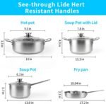 Stainless Steel Pots and Pans Set, 7-Piece Kitchen Cookware Sets with Glass Lids, Stay-Cool Handle, Oven Safe, Works with Induction/Electric and Gas Cooktops, Dishwasher - Image 3