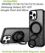 Magnetic Phone Ring MagSafe Phone Grip, Magnetic Cell Phone Stand Holder Finger Ring [Super Magnet] [360° Rotation] [Double Bracket] - Black 2025 New - Image 3