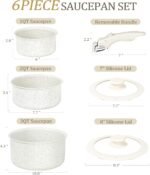 MICHELANGELO Sauce Pan Set, Nonstick 1Qt & 2 Qt & 3Qt Pots with Removable Handles, Non Toxic Saucepan Set with Detachable Handle, Stackable Pot Set for RV Camping, Oven Safe - 6 Piece - Image 6