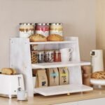 Vintage Double Layer Bread Box for Kitchen Counter Bamboo Bread Storage Container Large Capacity Bread Storage Bin (Antique White) - Image 4