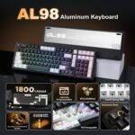 YUNZII AL98 QMK/VIA Wireless Mechanical Gaming Keyboard,Full Aluminum,BT/2.4G/USB-C, Pre-Lubed Hot Swappable Gasket Mount 1800 Layout,RGB Backlit for Win/Mac (Black, Cocoa Cream V2 Switch) - Image 3