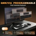 YUNZII AL98 QMK/VIA Wireless Mechanical Gaming Keyboard,Full Aluminum,BT/2.4G/USB-C, Pre-Lubed Hot Swappable Gasket Mount 1800 Layout,RGB Backlit for Win/Mac (Black, Cocoa Cream V2 Switch) - Image 5