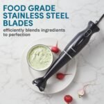 Elite Gourmet EHB1023 Immersion Hand Blender 300 Watts 2 Speed Mixing with Detachable Blades, Detachable Wand Stick Mixer, Smoothies, Baby Food, Soup, Black - Image 3