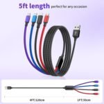 Dual IP 4 in 1 Multi Charging Cable [1Pack 5FT], Nylon 4 in 1 Charging Cable, Multi Chargers for All Devices with IP/IP/Type C/Micro Port, Compatible with Most Cell Phones/Tablets and More - Image 6