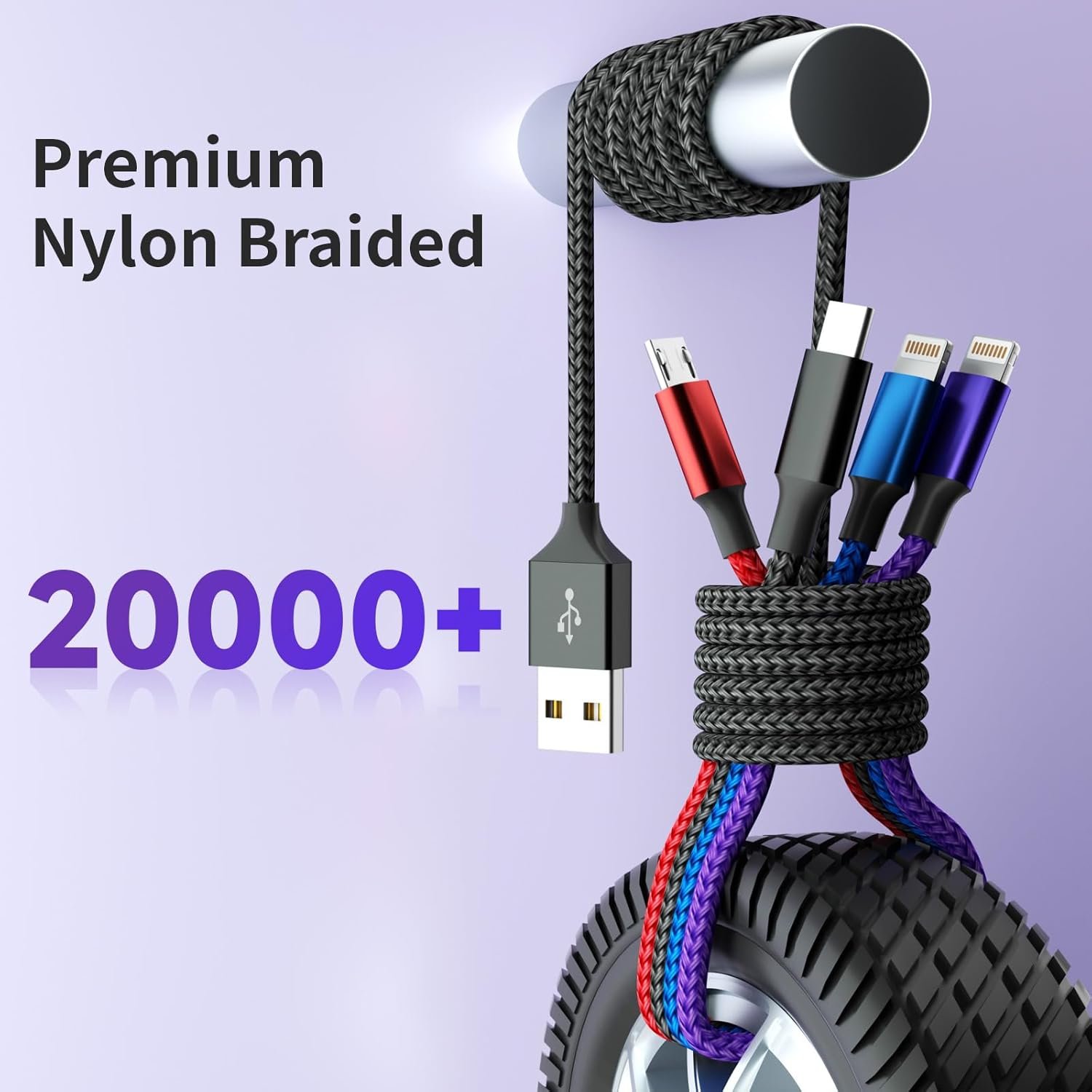 Dual IP 4 in 1 Multi Charging Cable [1Pack 5FT], Nylon 4 in 1 Charging Cable, Multi Chargers for All Devices with IP/IP/Type C/Micro Port, Compatible with Most Cell Phones/Tablets and More - Image 8