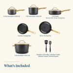 Farberware Forged Induction Ceramic Nonstick Pots and Pans Set with Lids and Kitchen Cooking Tools - Dishwasher Safe, Suitable for All Stovetops, 12 Piece Cookware Set - Black and Gold - Image 3