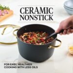 Farberware Forged Induction Ceramic Nonstick Pots and Pans Set with Lids and Kitchen Cooking Tools - Dishwasher Safe, Suitable for All Stovetops, 12 Piece Cookware Set - Black and Gold - Image 4