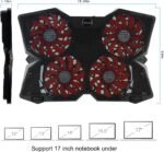 Portable Metal Mesh Laptop Cooler Cooling Pad, 4 Quiet Fans w/Red LED Light, Adjustable Height, Up to 17" Inch Notebook, 2 USB Interface w/Speed Control Switch, Non-Slip - Black (11148) - Image 4