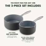 GreenPan Lima Hard Anodized Healthy Ceramic Nonstick 1QT and 2QT Saucepan Pot Set, PFAS-Free, Oven Safe, Gray - Image 3