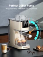 Espresso Machine, 20 Bar Espresso Maker Milk Frother & LCD Panel, Hot & Iced Coffee Machine, Stainless Steel Espresso Coffee Machine with 41oz Water Tank for Cappuccino, Latte - Image 3