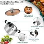 TeamFar 3 Quart Stock Pot, Stainless Steel Stock Pasta Soup Pot with Lid, Tempered Glass Lid & Double Heat-Proof Handles, Non-Toxic & Healthy, Heavy Duty & Dishwasher Safe - Image 4