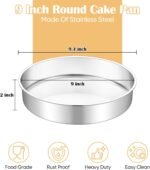 TeamFar 9 Inch Cake Pan, Stainless Steel Round Layer Cake Baking Pans Tins for Birthday Wedding, Non-Toxic & Heavy-Duty, Mirror Finish & Leak Proof, Oven & Dishwasher Safe, Set of 2 - Image 3