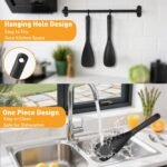 Multifunction Cooking Spoons for Nonstick Cookware, Seamless Design Silicone Spatula Spoon for Mixing, Scoop and Scrape, Dishwasher Safe, Black & Gray - Image 5