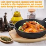 Sliner 4 Sets Mini Cast Iron Skillet Small Cast Iron Plates Skillet with Wooden Base Small Round Pan Fajita Plate Pot for Baking Cooking(7.9 Inches) - Image 4
