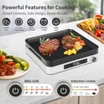 2-in-1 Induction Cooktop with Grill Pan – Portable 1 Burner Induction Hot Plate 1800W, Removable Griddle, 10 Power & 5 Temp Levels, Touch & Knob Control for Kitchen or RV Camping - Image 3