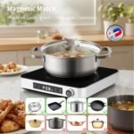 2-in-1 Induction Cooktop with Grill Pan – Portable 1 Burner Induction Hot Plate 1800W, Removable Griddle, 10 Power & 5 Temp Levels, Touch & Knob Control for Kitchen or RV Camping - Image 4