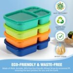 Caperci Bento Lunch Box Containers for Adults & Kids - 3-Compartment Reusable Meal Prep Containers with 2Pc Sauce Containers for School, Work, Travel, Wheat Straw, Set of 4 (Jewel Brights) - Image 3