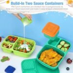 Caperci Bento Lunch Box Containers for Adults & Kids - 3-Compartment Reusable Meal Prep Containers with 2Pc Sauce Containers for School, Work, Travel, Wheat Straw, Set of 4 (Jewel Brights) - Image 4
