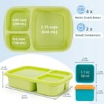 Caperci Bento Lunch Box Containers for Adults & Kids - 3-Compartment Reusable Meal Prep Containers with 2Pc Sauce Containers for School, Work, Travel, Wheat Straw, Set of 4 (Jewel Brights) - Image 5
