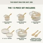GreenPan 12 Piece Nonstick Swift Cookware Set, Ceramic PFAS-Free Pots & Pans with Lids, Dishwasher & Oven/Broiler Safe to 600F, Kitchen Cooking Set, Sauce, Saute, Stock, Frying Pans, Cream - Image 4