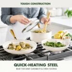 GreenPan 12 Piece Nonstick Swift Cookware Set, Ceramic PFAS-Free Pots & Pans with Lids, Dishwasher & Oven/Broiler Safe to 600F, Kitchen Cooking Set, Sauce, Saute, Stock, Frying Pans, Cream - Image 5