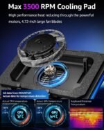 RGB Laptop Cooling Pad for 13-19", Max 3500RPM Gaming Laptop Cooler, Laptop Fan Cooling Pad Touch Switch to Control Speed, Powerful 4.72 Inch Turbo Fan - Image 4
