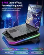 RGB Laptop Cooling Pad for 13-19", Max 3500RPM Gaming Laptop Cooler, Laptop Fan Cooling Pad Touch Switch to Control Speed, Powerful 4.72 Inch Turbo Fan - Image 6