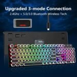 Redragon Typewriter Keyboard Wireless, Mechanical Gaming Keyboard, Bluetooth/2.4Ghz/Wired, RGB LED Backlit, Rechargeable, Blue Switch - Clicky, Solid Metal Panel, Round Keycaps, Black - Image 4