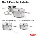 OXO Mira Tri-Ply Stainless Steel, 1.5QT and 3QT Saucepan Pot Set with Lids, Induction, Multi Clad, Dishwasher and Metal Utensil Safe - Image 5