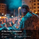 Wired Over Ear Headphones, Studio Monitor & Mixing DJ Headphones with 50mm Neodymium Drivers and 1/4 to 3.5mm Jack for Guitar Podcast AMP Piano Keyboard (Dark Blue) - Image 3