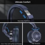 Wired Over Ear Headphones, Studio Monitor & Mixing DJ Headphones with 50mm Neodymium Drivers and 1/4 to 3.5mm Jack for Guitar Podcast AMP Piano Keyboard (Dark Blue) - Image 4