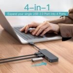 USB Hub, USB Splitter,USB 4-Port Adapter,Extender for Laptop, PC, MacBook, Mac Pro, Mac mini, iMac, Surface Pro and More (Black-USB 2.0/0.3m) - Image 3