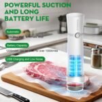 3-in-1 Vacuum Sealer for Food Compatible with Vacuum Bag, Mason Jar, Wine Bottle, Handheld Saver Compact Vacuum Sealer Machine with 14 Reusable Bags, 14 Mason Jar Lids, Wine Stopper - Image 5