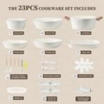 23Pcs Ceramic Cookware Set Non Stick Pots and Pans Set Non Toxic with Detachable Handle Induction Kitchen Cookware Set Space Saving, Oven & Dishwasher Safe, Cream White - Image 3