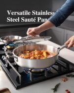 6-Quart Stainless Steel Saute Pan with Lid, 12-Inch Skillet, Dishwasher & Oven Safe, Works on All Cooktops - Image 3