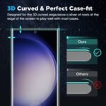 AACL 3D Curved Tempered Glass for Samsung Galaxy S23 Ultra Screen Protector, 9H Glass for S23 Ultra 5G, Scratch Proof, Easy Installation Frame, Bubble Free, Case Friendly [3 Pack] - Image 6