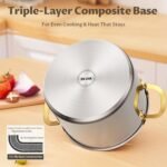 BEZIA 8 Qt Stainless Steel Stock Pot with Lid, Induction Ready Large Soup Pot with Lid, Tri-ply Bottom for Even Heat, Kitchen Cooking Pots for Pasta, Soup, Spaghetti - Image 3