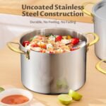 BEZIA 8 Qt Stainless Steel Stock Pot with Lid, Induction Ready Large Soup Pot with Lid, Tri-ply Bottom for Even Heat, Kitchen Cooking Pots for Pasta, Soup, Spaghetti - Image 4