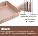 Deep Baking Pans Set Nonstick,Rectangle Cake Pan,Stackable Bakeware Set of 3,Oven Trays for Baking,Gold(9''/11''/13'') - Image 3