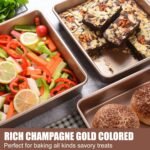 Deep Baking Pans Set Nonstick,Rectangle Cake Pan,Stackable Bakeware Set of 3,Oven Trays for Baking,Gold(9''/11''/13'') - Image 6
