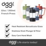 Oggi French Press Coffee Maker (12oz)- Borosilicate Glass, Coffee Press, Single Cup French Press, 3 cup Capacity, Olive - Image 5