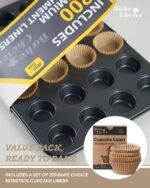 Mini Muffin Pan includes 200 Natural Cupcake Liners, Mini Cupcake Pans Nonstick 24 Cup, Muffin Tin, Carbon Steel Baking Supplies - Image 3
