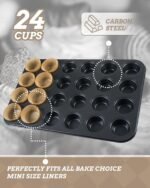 Mini Muffin Pan includes 200 Natural Cupcake Liners, Mini Cupcake Pans Nonstick 24 Cup, Muffin Tin, Carbon Steel Baking Supplies - Image 4