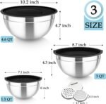 TeamFar Mixing Bowls, Stainless Steel Nesting Salad Bowls with Lids Set of 3 & 3 Grater Attachments, For Mixing/Serving/Storing, Non-toxic & Long-lasting, Size 4.6/3 / 1.5 QT, Black - Image 3